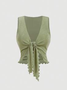 SHEIN MOD 夏季大码 V 领绿色前中系带吊带背心