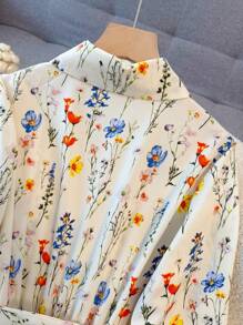 Franclia Women's Casual Collar Neck Simple Blue Floral Print Dress Maxi Women Outfit Fall Cloth For Women - Apricot - View 6