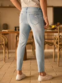 Manfinity VCAY Men's Distressed Skinny Fit Denim Jeans - Blue - View 4
