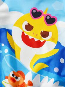 BABY SHARK X SHEIN 男童卡通鲨鱼图案短袖防晒衣和泳裤套装 - 彩色 - 查看 4