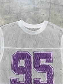 AXEPEAK Men's Mesh Printed Digit '95' Crew Neck Tank Top, Streetwear Style - Purple - View 3