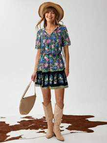 Wildy Vestido casual de verano corto con estampado bohemio, estilo de vacaciones y días festivos