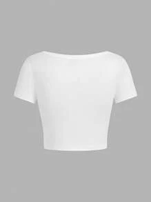 SHEIN EZwear 4件套女士休闲简约圆领/方领短袖短款基本款上衣，黑色，深蓝色，浅蓝色，白色，适合夏季 - 彩色 - 查看 7