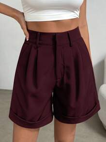 Celisse Pantalones cortos casuales de mujer con bolsillos plisados de unicolor, versátiles