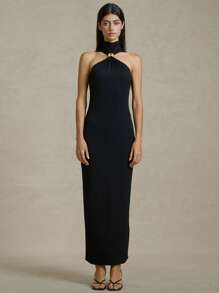 Briarwyn Váy bó dài màu đen dệt kim dành cho nữ, trang phục mùa hè thanh lịch, giản dị, màu trơn, váy dự tiệc cưới, kỳ nghỉ ở bãi biển - màu đen - Xem 4