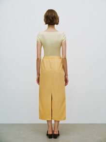 SHEIN LUNE Falda de cintura alta con decoración lateral de empalme, de verano - Amarillo - Ver 2