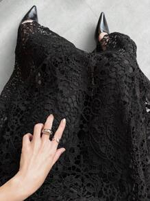 FRIFUL Women's Long Black Sheer Lace V-Neck Waisted Dress, Vacation Beachwear Elegant Prom Dress