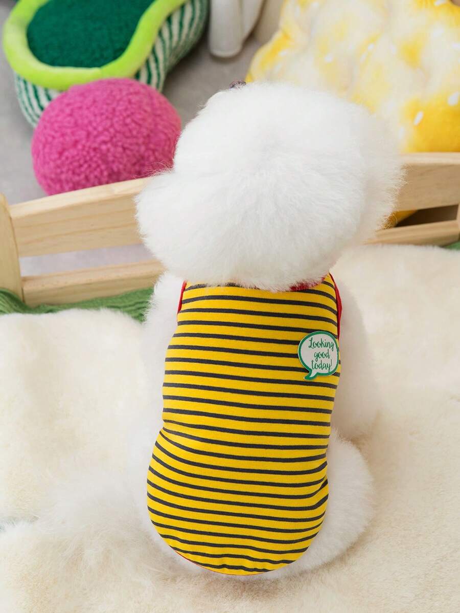 PETSIN 可爱简约休闲居家夏季轻薄透气宠物背心，柔软面料，带有英文文字和语音泡泡图案，适合猫狗，欧美流行