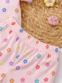 Set da 2 pezzi per bambina neonata o bimba con maglietta a righe in maglia colorata e fantasia floreale e pantaloncini, set casual, adatto per primavera/estate, taglia 0-3 anni