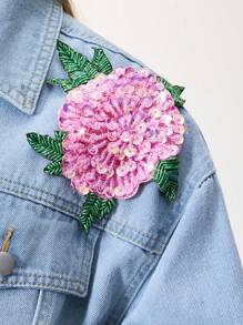 SHEIN Frenchy Chaqueta corta de jean con aplicaciones de bordados y lentejuelas para mujer - Azul - Ver 7