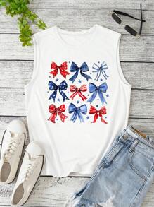 SHEIN Áo ba lỗ in họa tiết bướm không tay cổ tròn giản dị cho nữ - trắng - Xem 3