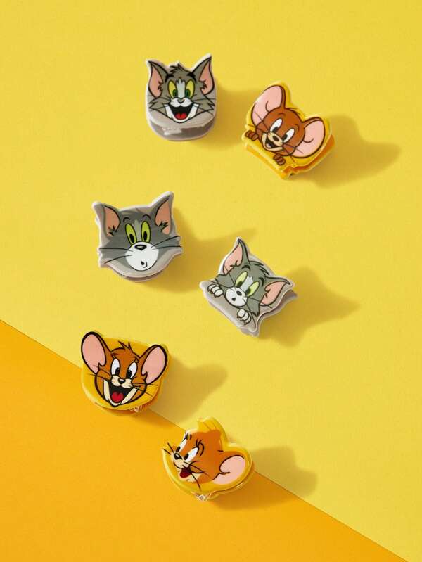 TOM & JERRY X SHEIN 6pcs Women's Fashion Cute Pattern Mini Hair Clips, Suitable For Everyday Wear