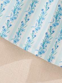 SHEIN Young Girl Rustic Ditsy Floral Color Blocking Ruffle Collar Dress, And Sweet, Suitable For Summer, Suitable For Picnic - Multicolor - View 6