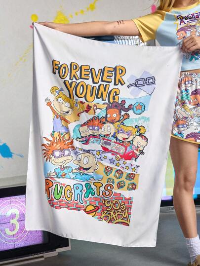 Nick 90's X ROMWE 1pc Cartoon Character Print Polyester Tapestry, Suitable For Home Living Room Bedroom Wall Decor, Camping Decoration, All Season Tapestry