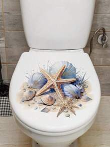 1pc/2pcs/4pcs Ocean Beach Cartoon Starfish Pattern Stickers PVC Bathroom Seat Cover Stickers Vinyl Stickers, Bathroom Bucket Cover Stickers, Bathroom Decorations, Waterproof Removable Stickers - Multicolor - View 4