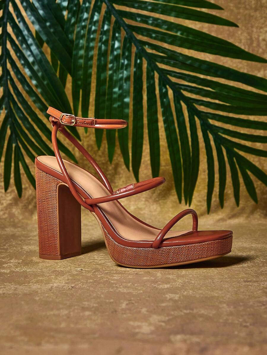 SHUZIA Sandalias con tira de tobillo y tacón grueso cómodas de moda para mujer