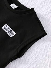 SHEIN 2 Stück/Set Baby Jungen süßer vielseitiger Lässig Koreanischer Stil schwarzes Top mit Buchstaben Grafik & Shorts Set, Sommer - Verschiedenfarbig - Übersicht 3