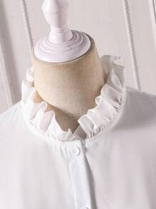 SHEIN Conjunto de 2 piezas para adolescentes con blusa blanca elegante con volantes y falda A-line de malla - Rosa - Ver 5