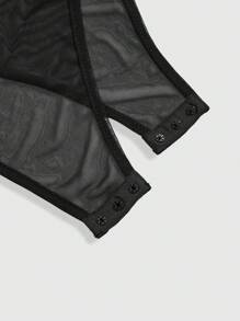 ROMWE Bộ đồ liền thân lưới thêu họa tiết da rắn Goth đi biển mùa hè - màu đen - Xem 3