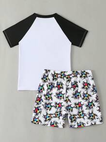 Tween Boy Football Print Short Sleeve Swimsuit Set - Multicolor - View 2