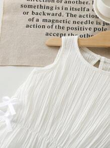 SHEIN Vintaside Kids Baby Girl Infant Toddler 0-3Y Casual Everyday Textured Knit Sleeveless Top With Bow Detail, Apricot & White, Spring/Summer