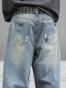 Manfinity EMRG Jeans de mezclilla de estilo callejero para hombres con bolsillo de contraste y efecto desgastado