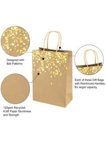 带有金箔心形图案的牛皮纸礼品袋 - 可重复使用的食品配送、外卖、糖果袋 - 耐用手柄，适合派对、婚礼和活动 - 彩色 - 查看 5