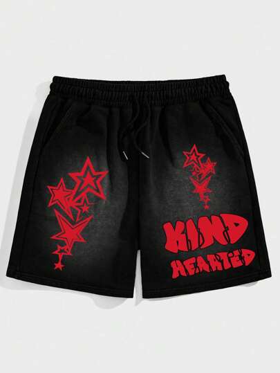 Street Life Men's Drawstring Waist Pocket Star Pentagram Printed Casual Shorts