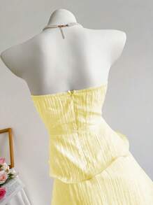 Elamini Đầm Bandeau hở lưng gợi cảm màu trơn - Màu vàng - Xem 5