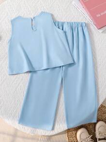 Elladie kids 2 件套幼儿女童时尚可爱 3D 蝴蝶结无袖背心和七分裤套装，适合日常穿着、度假装、春夏季