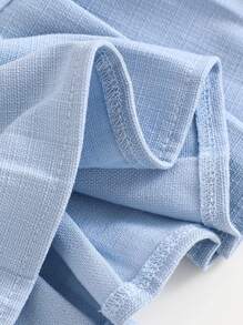 女婴白色连衣裙，蝴蝶结装饰，可爱甜美风格，褶皱下摆，时尚外观，白色优雅泡泡袖连衣裙，适合春夏秋季节，非常适合外出和聚会 - 藍色 - 查看 7