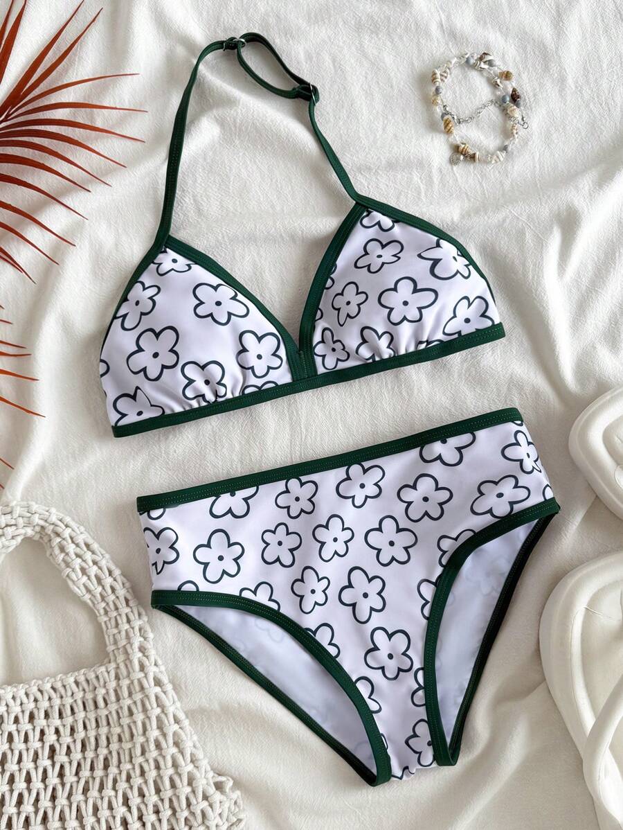 Tween Girls' Color Block Printed Bikini 2 Pieces Swimsuit Suitable For Beach, Resort - Multicolor - View 1