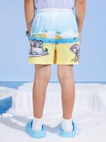 SEALOOK X SHEIN Young Boy Cartoon Seal Beach Ocean Blue Breathable Casual Shorts - Blue - View 2