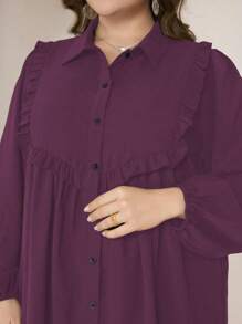 Graceveil Plus Size Solid Color Long Sleeve Loose Casual Blouse, Suitable For Spring And Autumn Fall Cloth For Women - Purple - View 5