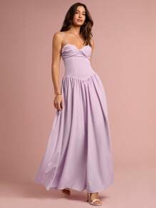 Enchnt 春夏浪漫女士淡紫色胸前扭结细肩带长裙，甜美优雅，适合度假、约会、节日、派对、毕业典礼、婚礼嘉宾和海滩，舞会礼服，女士夏季连衣裙，女士太阳裙，夏季服装，优雅的派对连衣裙 - 粉色 - 查看 5