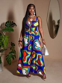 Maweii Tuta oversize da donna con stampa, spalline larghe ed elastico in vita, stile vacanze estive