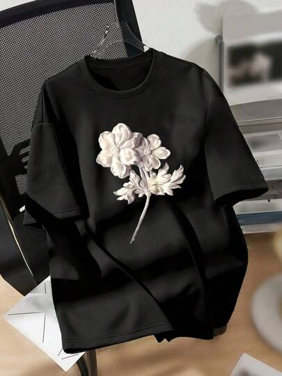 قميص نسائي برقبة دائرية وأكمام قصيرة، بطبعة زهرية بسيطة كاجوال، تي شيرت مطبوع للنساء للارتداء اليومي