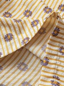 Flirla 大码女式条纹雏菊印花休闲可爱阔腿裤 - 黃色 - 查看 4