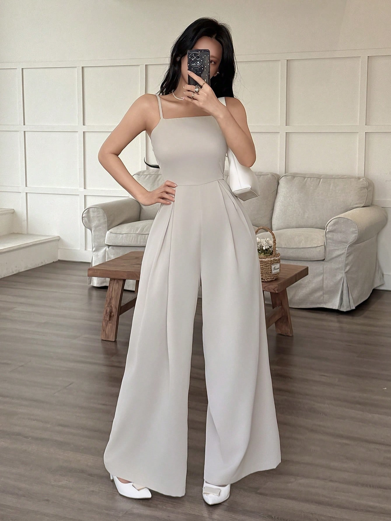 INAWLY جمبسوت صيفية فضفاضة أرجل واسعة مطوية ذات لو...