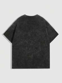 ROMWE MEN Street Life Hip Hop Punk Vintage Men's Short Sleeve Letter Print T-Shirt, Summer - Black - View 2