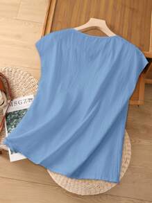 Rusticease Women Long Sleeve Solid Color Blouse, Fashionable For Summer - Blue - View 2