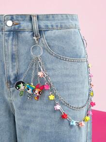 THE POWERPUFF GIRLS X SHEIN Blossom, Bubbles, Buttercup Pattern Acrylic Fashion Waist Chain - Multicolor - View 1