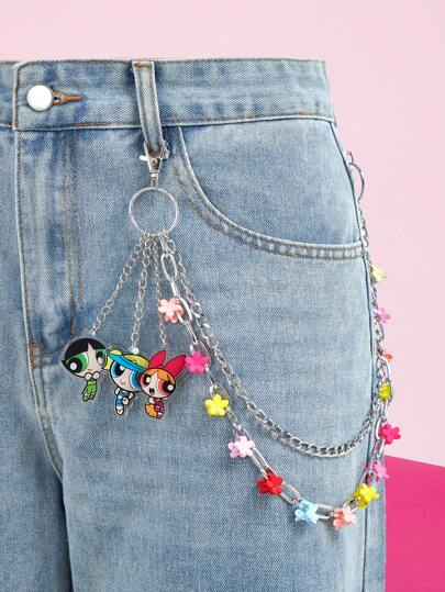 THE POWERPUFF GIRLS X SHEIN Blossom, Bubbles, Buttercup Pattern Acrylic Fashion Waist Chain