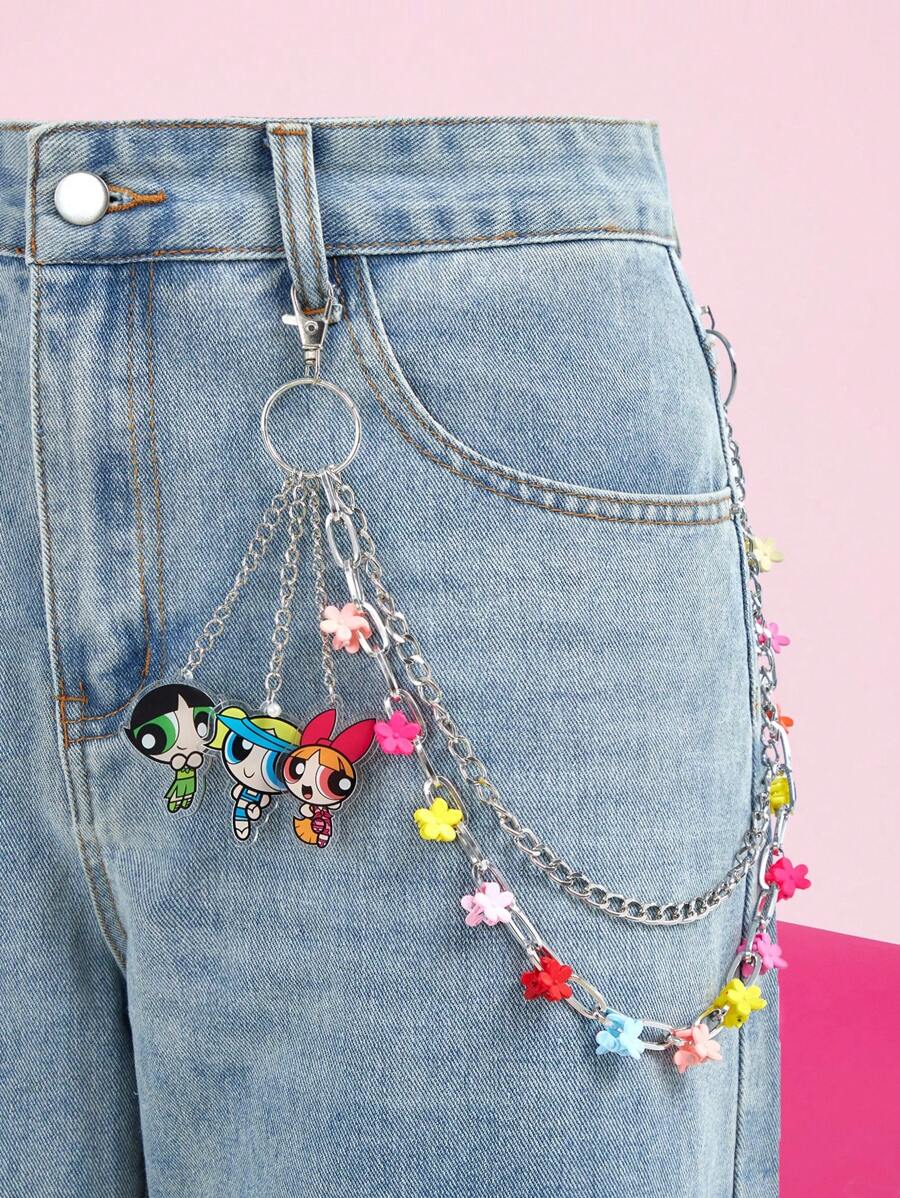 THE POWERPUFF GIRLS X SHEIN Blossom, Bubbles, Buttercup Pattern Acrylic Fashion Waist Chain - Multicolor - View 1