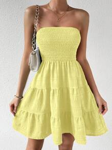 Roamenne Roamenne Women's Vacation Strapless Layered Hem Dress - Yellow - View 7