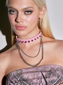 ROMWE Grunge Punk 1pc Handmade Punk Goth Rivet Studded Choker Collar Necklace, Fashion Leather Punk Necklace