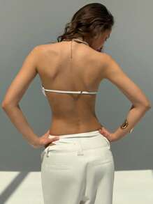 Aloruh Romantic Date, Spring/Summer Vacation Beach White Beaded Hollow Out Bodysuit For Women