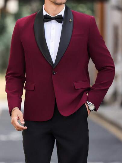 Manfinity Mode Plus Size Men's Gentleman Business Single-Breasted Lapel Suit Jacket