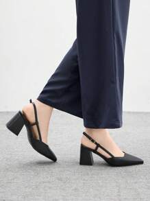 CUCCOO BIZCHIC Sapatos Mule de Salto Médio Reforçado de Bico Fino Clássico e Simples Femininos, na Cor Preta, Adequados para Ir e Vir do Trabalho, Encontros, Festas, Férias, Casamentos