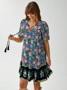 Wildy Vestido casual de verano corto con estampado bohemio, estilo de vacaciones y días festivos